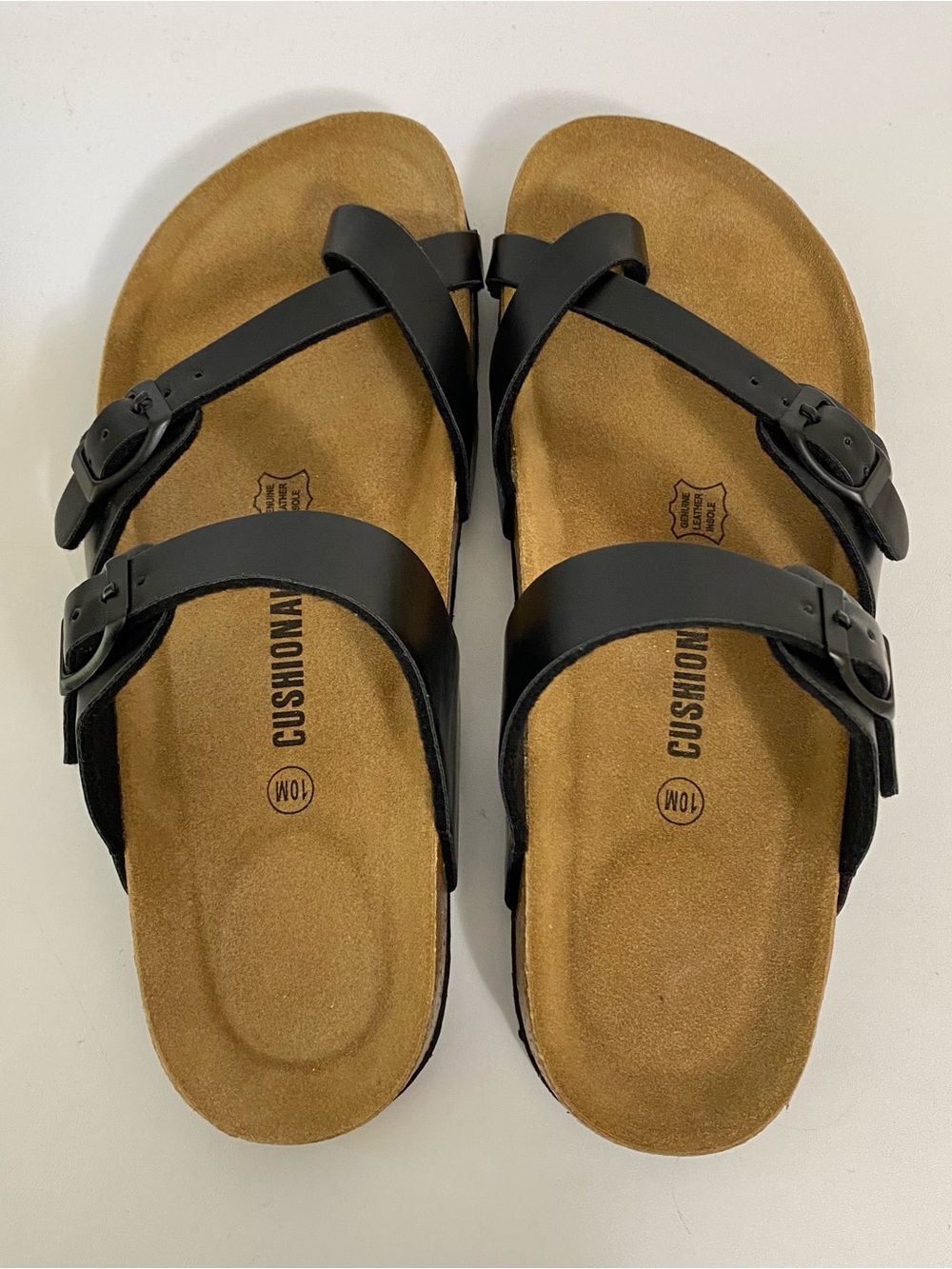 CUSHIONAIRE Luna Cork Footbed Sandals Women's Size 10M Black Strappy Slides NEW